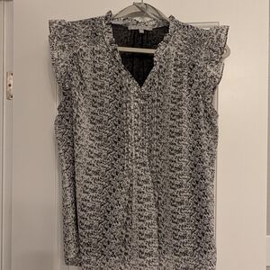 Women's Black and White Ruffle Sleeve Top